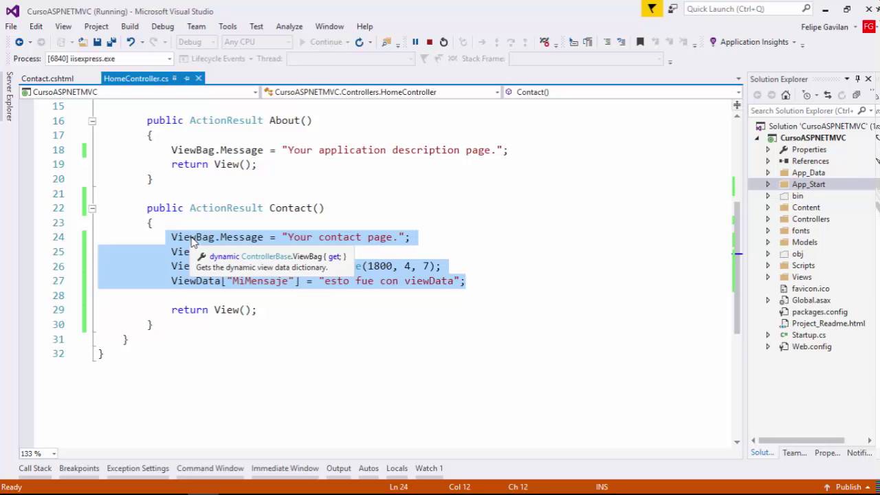 Viewbag y viewdata | Controladores | Programando en ASP.NET MVC 5