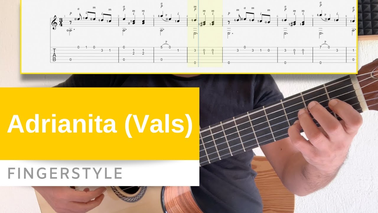 Adrianita (Vals) Fingerstyle Guitar Lesson Note & Tab