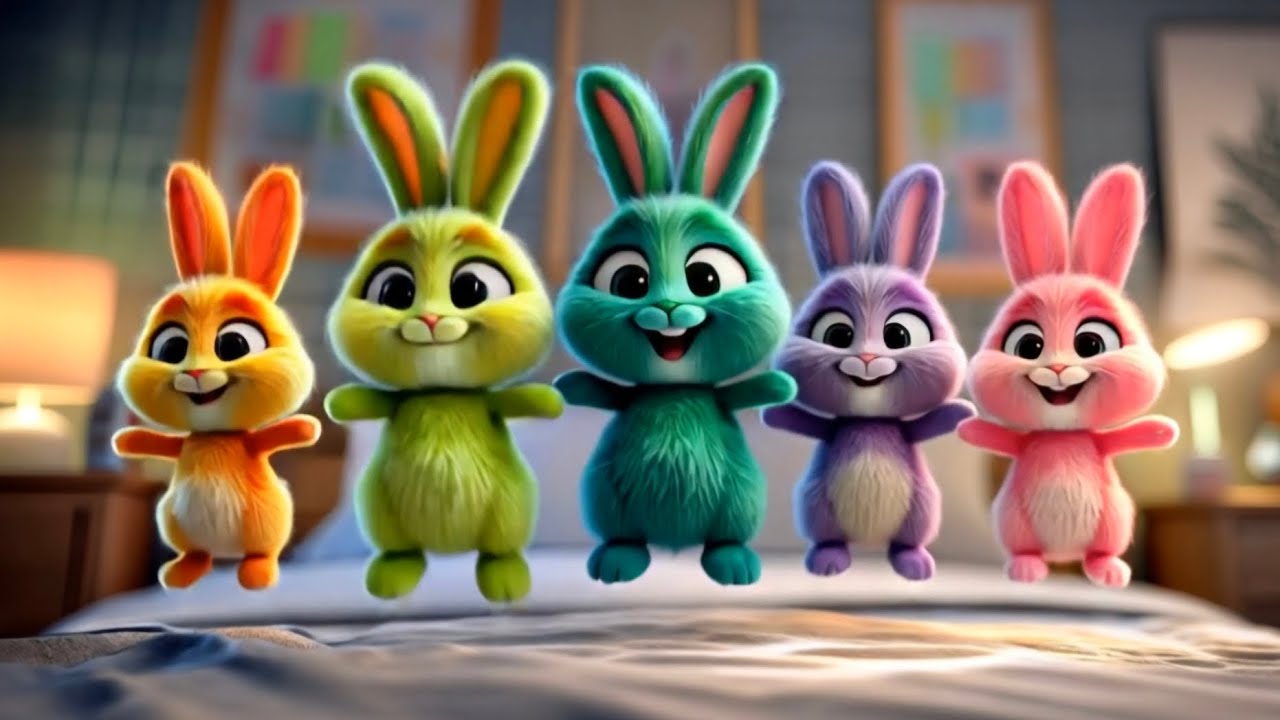 Cinque Coniglietti Saltano sul Letto 🐰 | Canzoni e Cartoni Animati per Bambini 