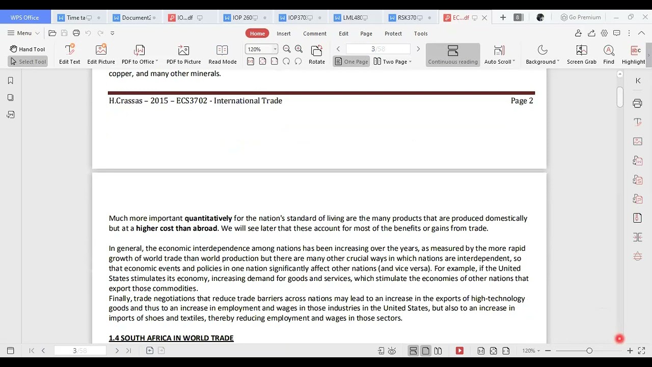 ECS3702: INTERNATIONAL TRADE                                                         CHAPTER 01 & 02