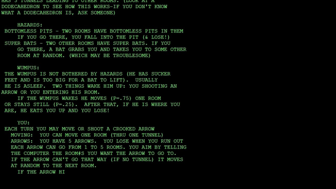 Hunt the Wumpus (1972) - First adventure video game