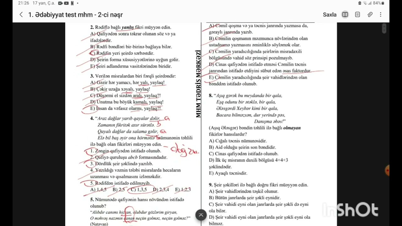 MHM.  Ədəbiyyat test toplusu , Nəzm və nəsr b&ouml;lməsi. #ədəbiyyat #mhm #nəzm #nəsr