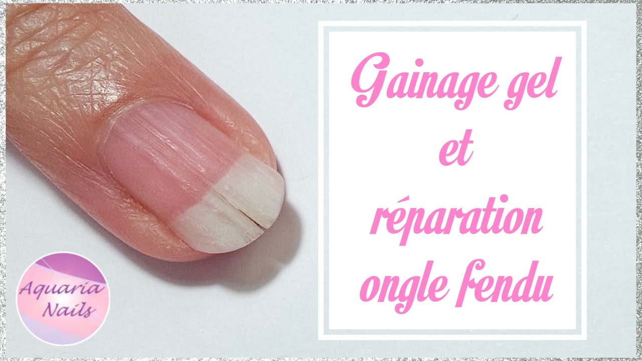 Gainage gel ongle naturel et correction réparation d'un ongle fendu en deux