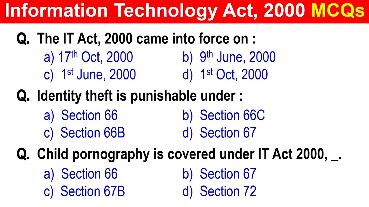 Information Technology Act 2000 | IT Act 2000 MCQs