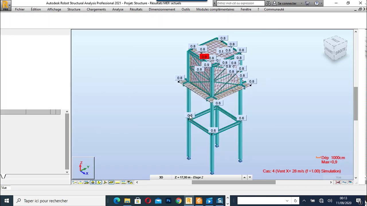 TUT0-ROBOT STRUCTURAL ANALYSIS 2021: Chateau d'eau de 17m de hauteur en structure métallique