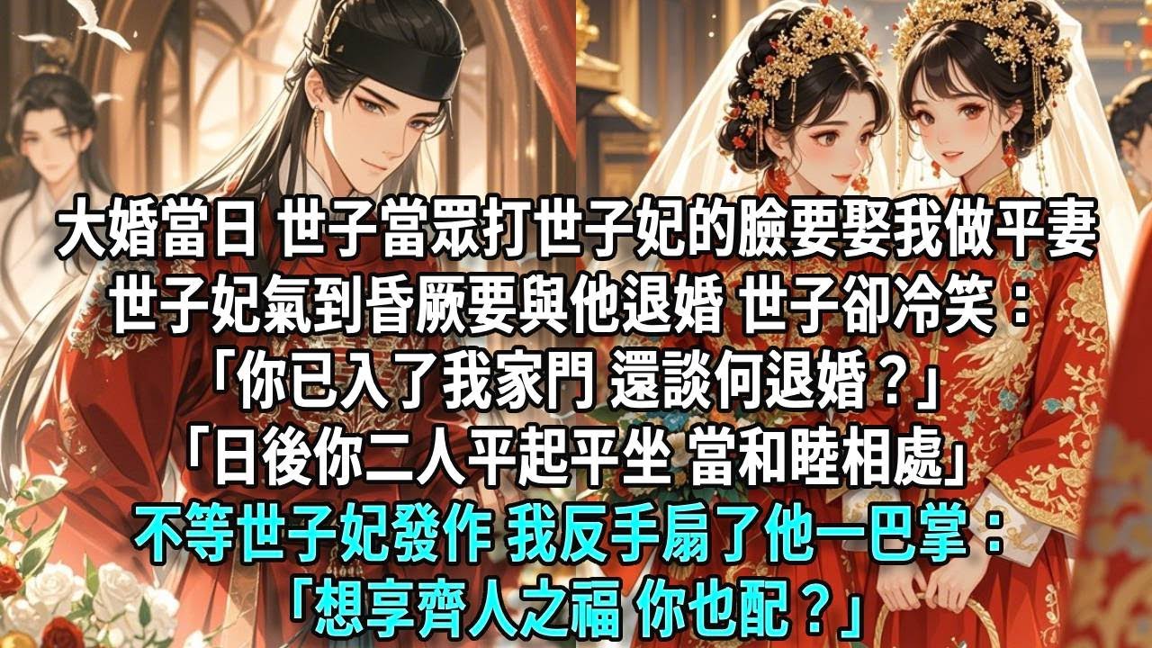 大婚當日世子當眾打了世子妃的臉要娶我做平妻，世子妃氣到昏厥要與他退婚，世子卻冷笑「你已入了我家門談何退婚？日後你二人平起平坐和睦相處。」不等世子妃發作，我反手扇他：誰要做你的平妻？想享齊人之福你也配？