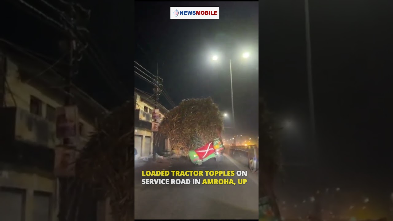 Loaded Tractor Topples on Service Road in Amroha, UP