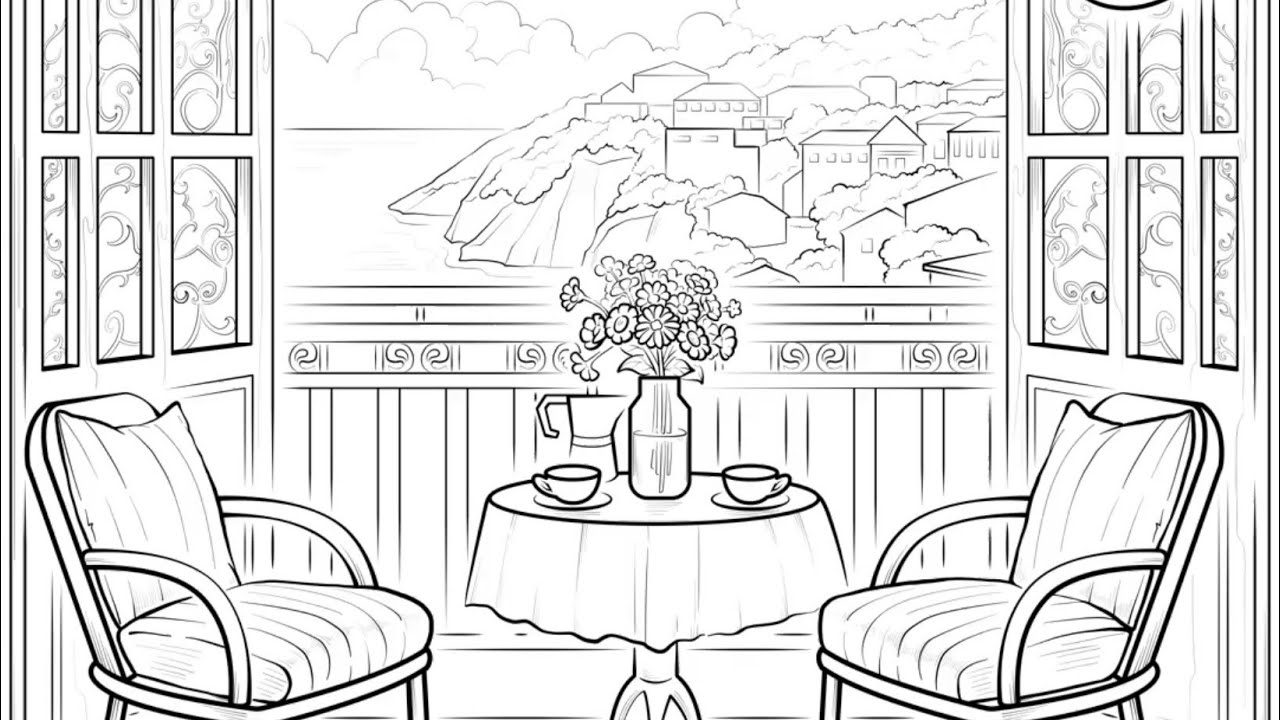 A Balcony with an Ocean View Zen Color Enjoying Summer Vacations #PaintbyNumber #coloringbook