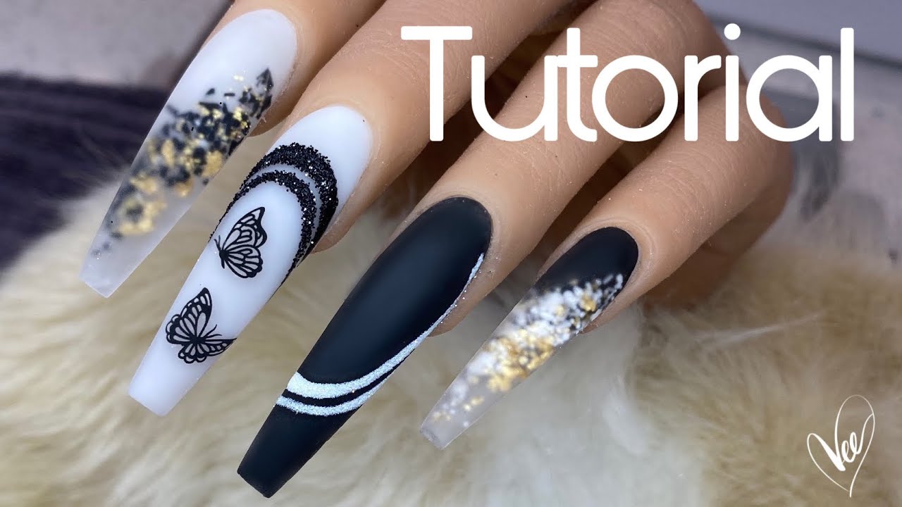 Beginner Black and White Nail Tutorial | How To: Butterfly Monochromatic Nail Design