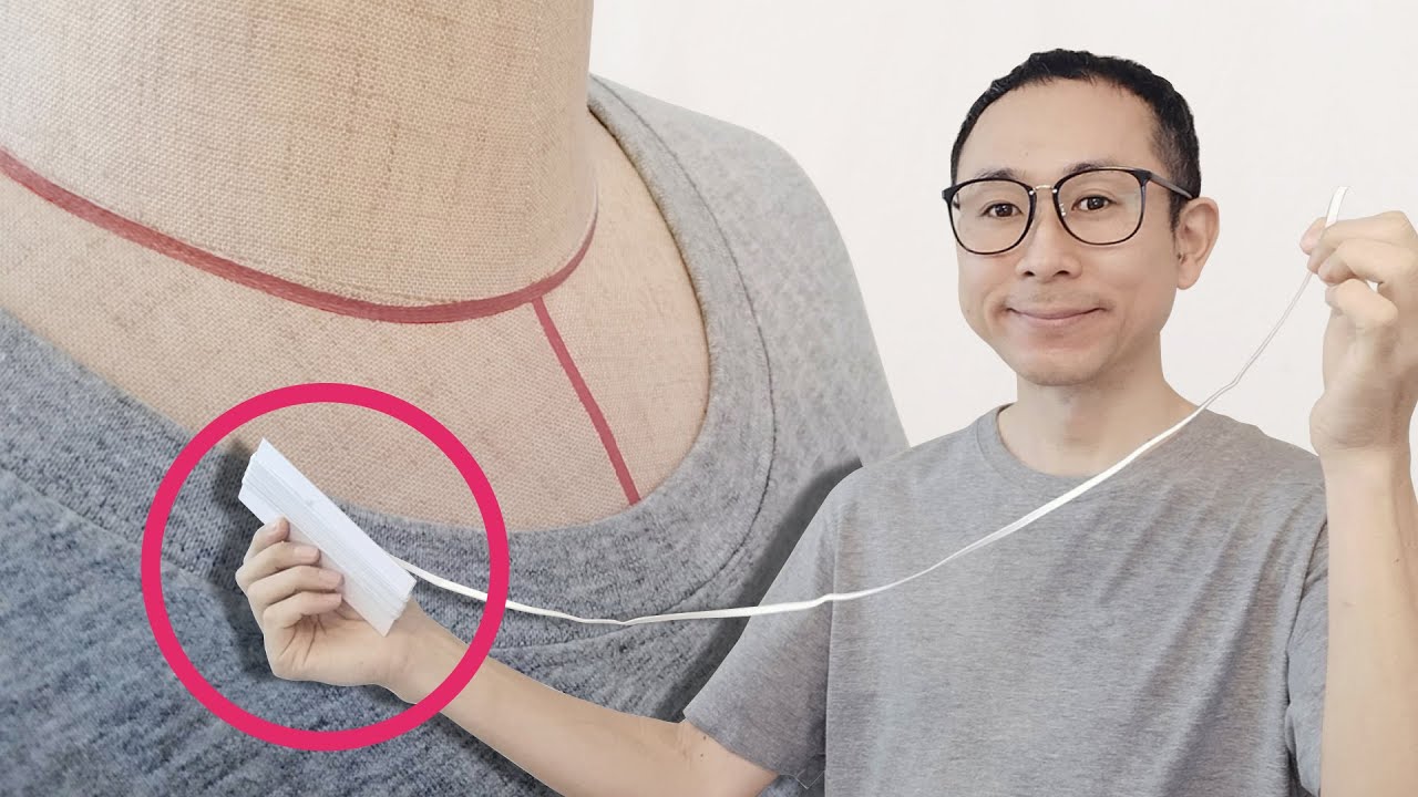 Tシャツの首元のヨレをゴム紐で直します　手縫いで簡単