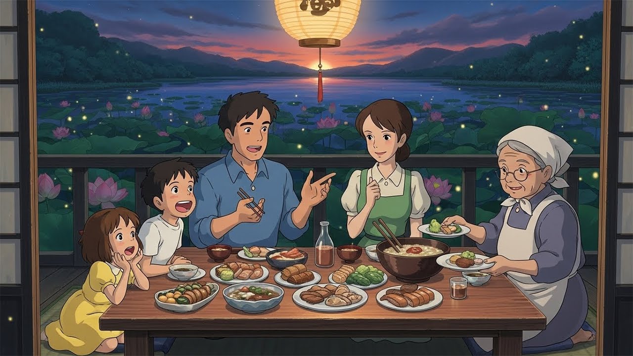 Tranquil Countryside Family Life by the Lotus Lake | Ghibli - Style Calm Video🌸🌿