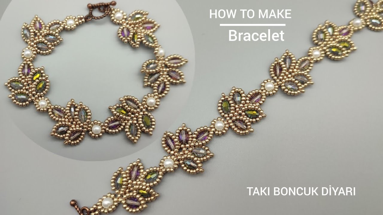 Yaprak modeli bileklik yapımı.Nasıl yapılır? Leafy vine beaded Bracelet. HOW TO MAKE BEADED BRACELET