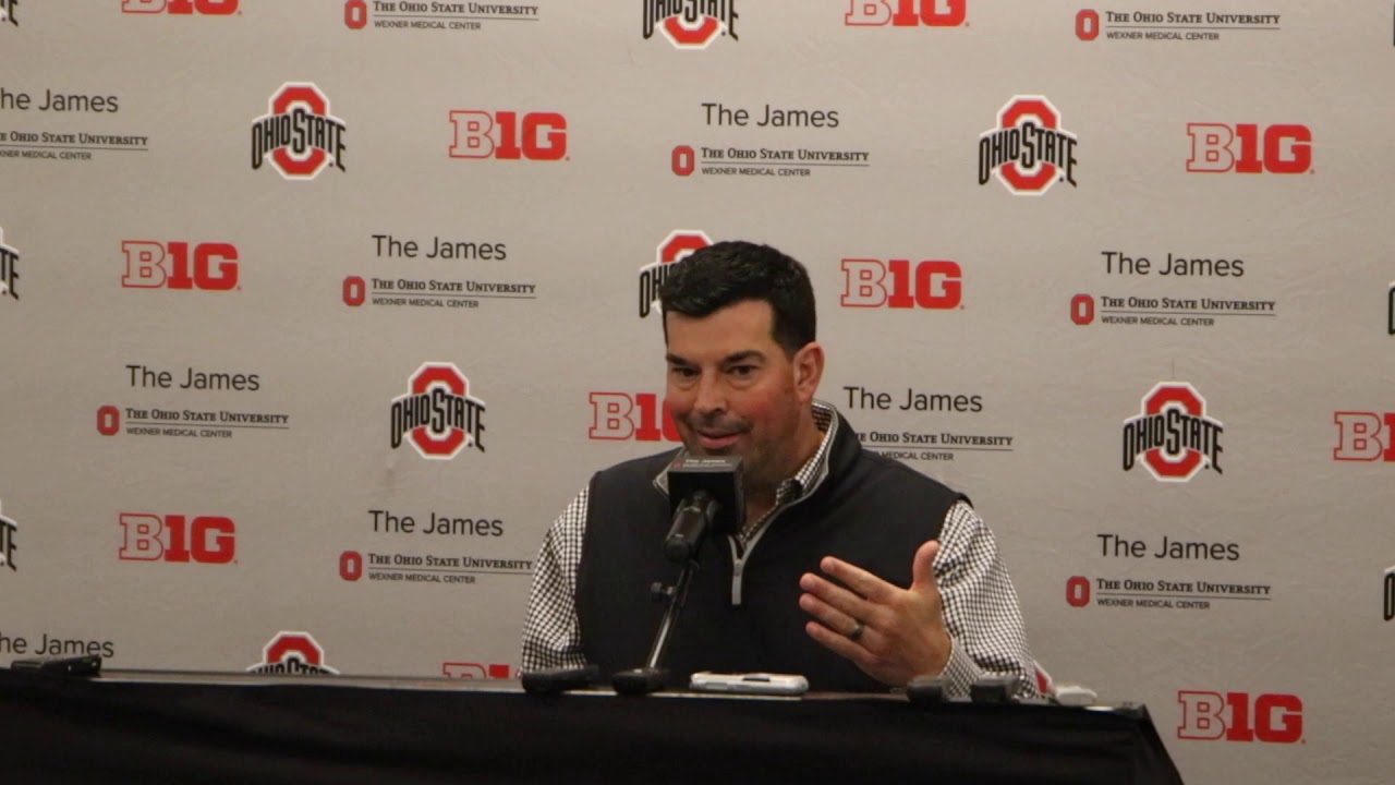 Ryan Day meets with reporters during Ohio State's off week