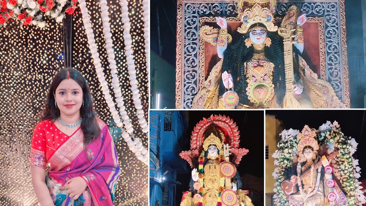 আজকে গেলাম বরের friend র receptionএ।।এতো বড়ো Saraswati ঠাকুর প্রথম দেখলাম.#subscribe @NotunThikana1 