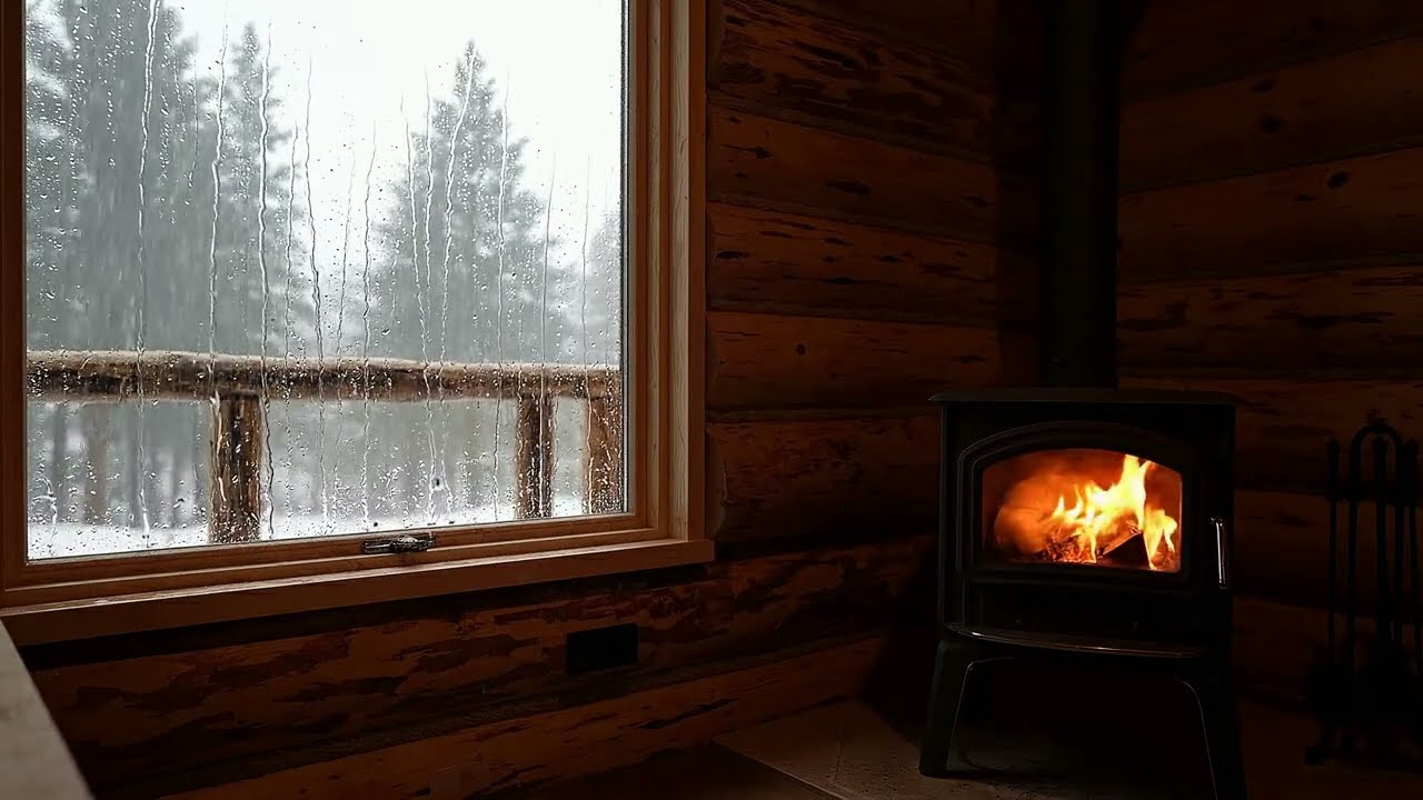 Warm Fireplace & Heavy Rain on Window (3 Hours) - Instant Stress Relief
