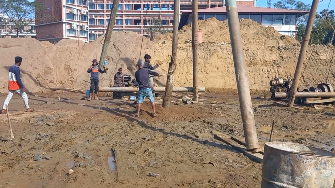  Sand compaction pile for low rise building  increasing bearing capacity of Soil . (বালু পাইলিং)। 