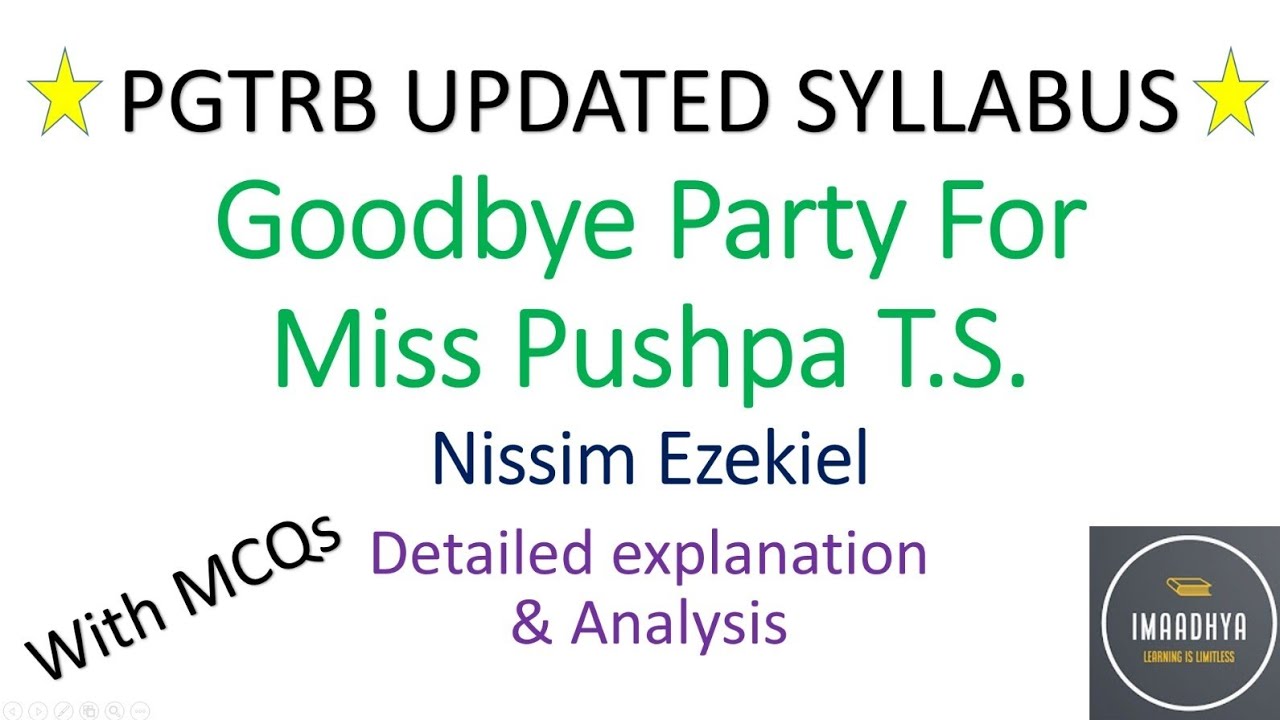 GOODBYE PARTY FOR MISS PUSHPA - DETAILED SUMMARY AND QUIZ #pgtrbenglish #pgtrb #ugtrb #trb