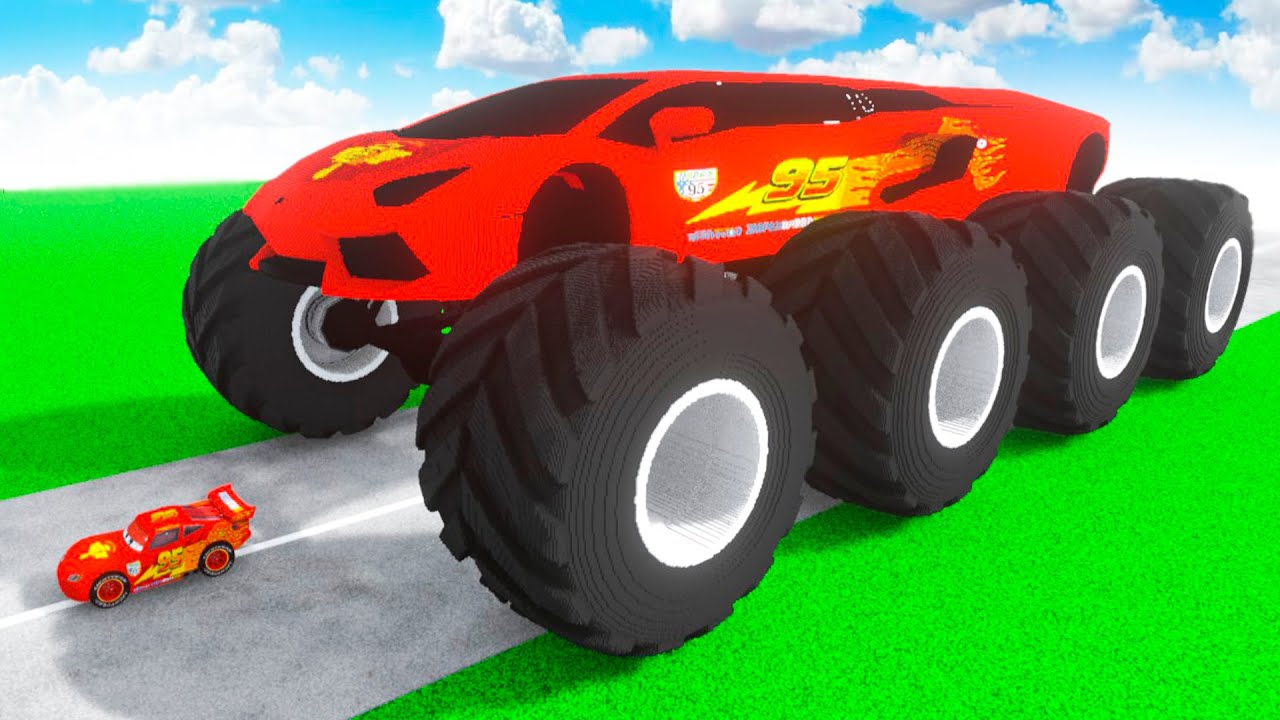 McQueen Transforming to GIANT LAMBORGINI MCQUEEN BIGFOOT BTR in Teardown!