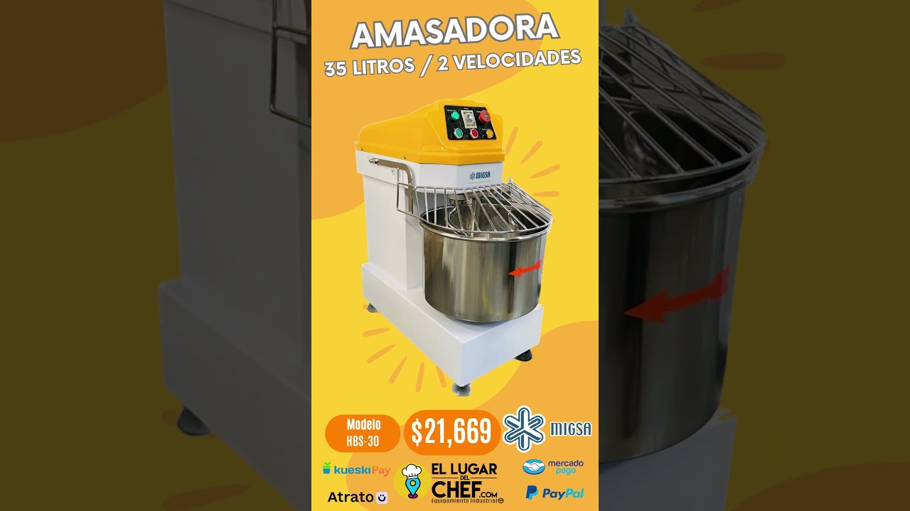 ✅ Amasadora Industrial 2 Velocidades 35 Litros Migsa HBS-30