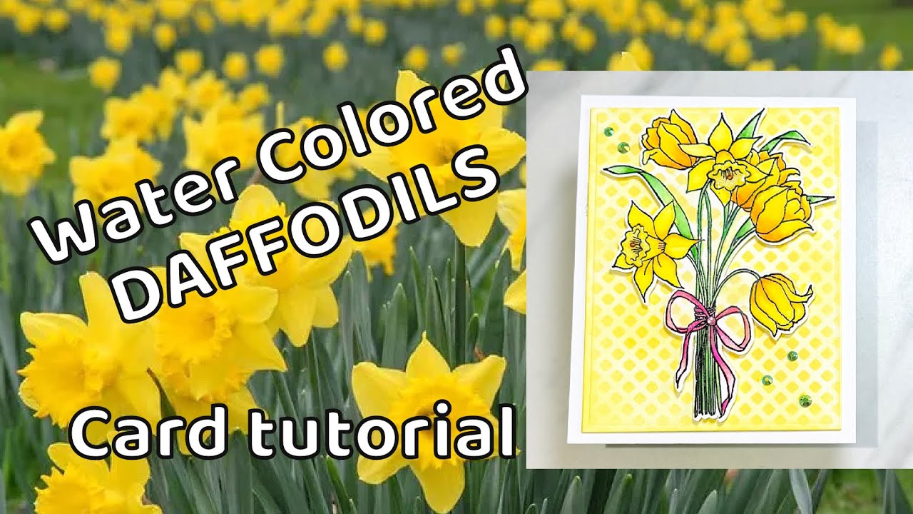 Watercolor Daffodils Card | Vintage Rubber Stamp & Distress Oxide Magic