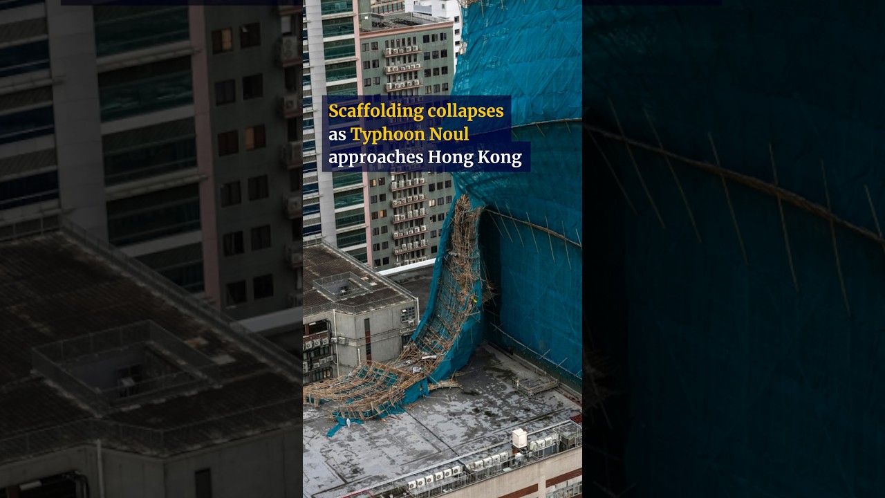 Scaffolding collapses as Typhoon Noul approaches Hong Kong
