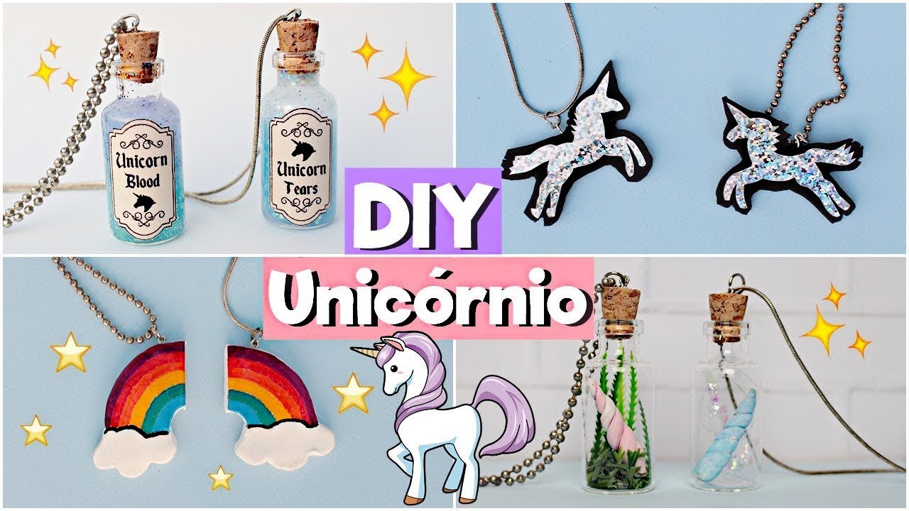 DIY: 5 COLARES DE AMIZADE UNICÓRNIO - UNICORN BLOOD, ARCO IRIS, CHIFRE NA GARRAFA ...