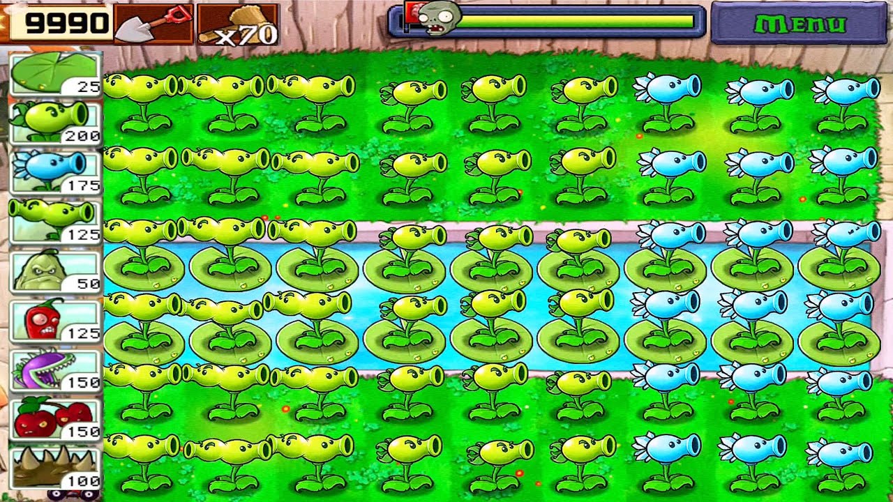 Plants vs Zombies • Split Pea vs Repeater vs Snow Pea vs Zombies • Last Stand Endless Walkthrough