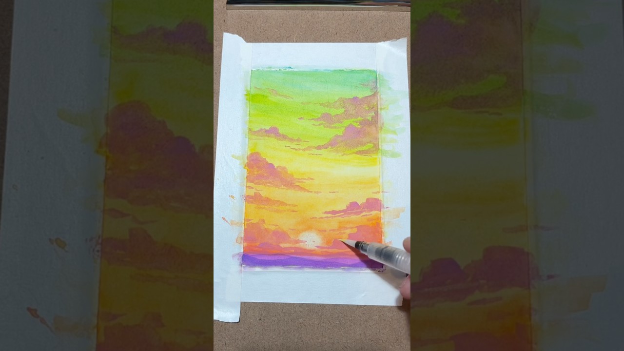 Easy Watercolor Sunset 🌅 (beginner-friendly) #paintingtutorial
