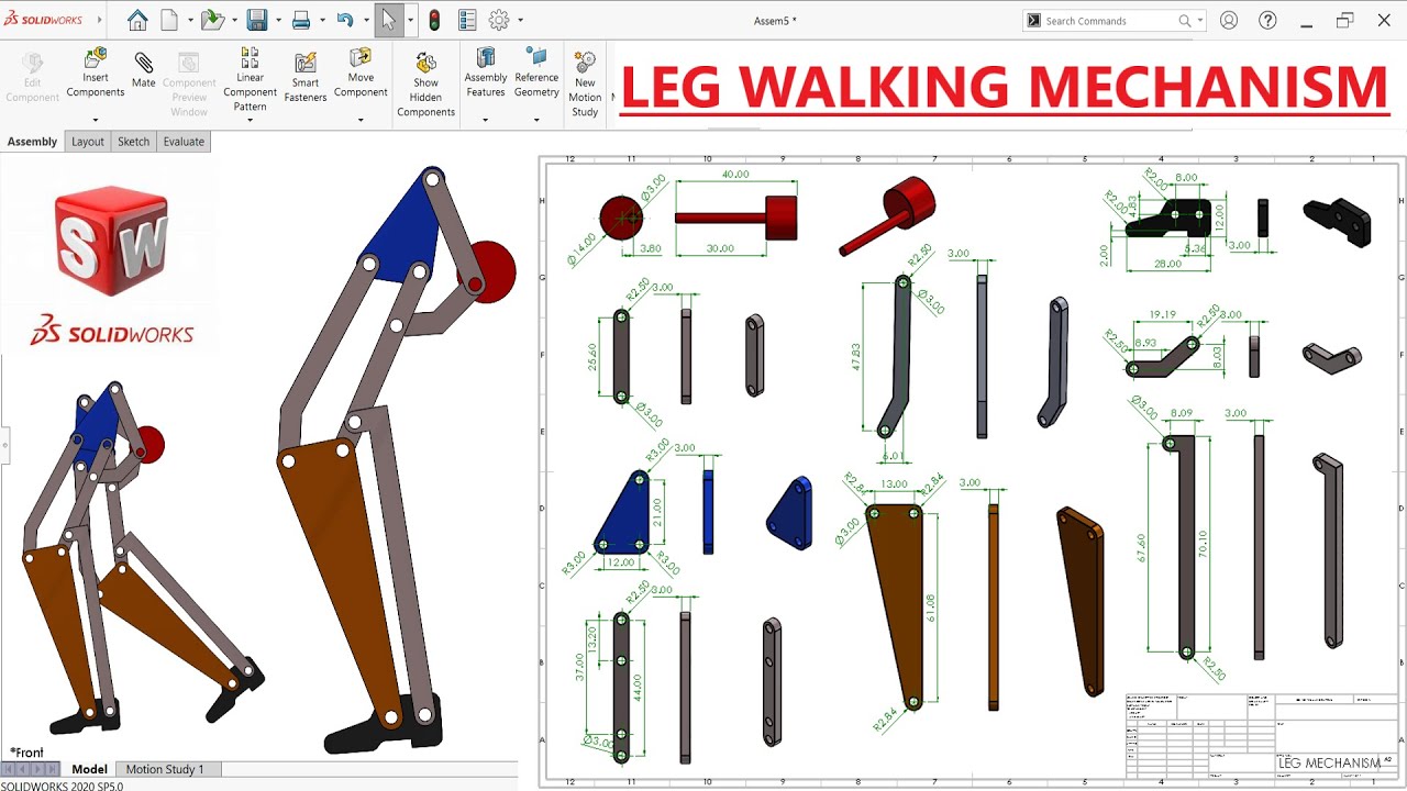 ✅Walking leg mechanism in SolidWorks | Solidworks Assembly Tutorial