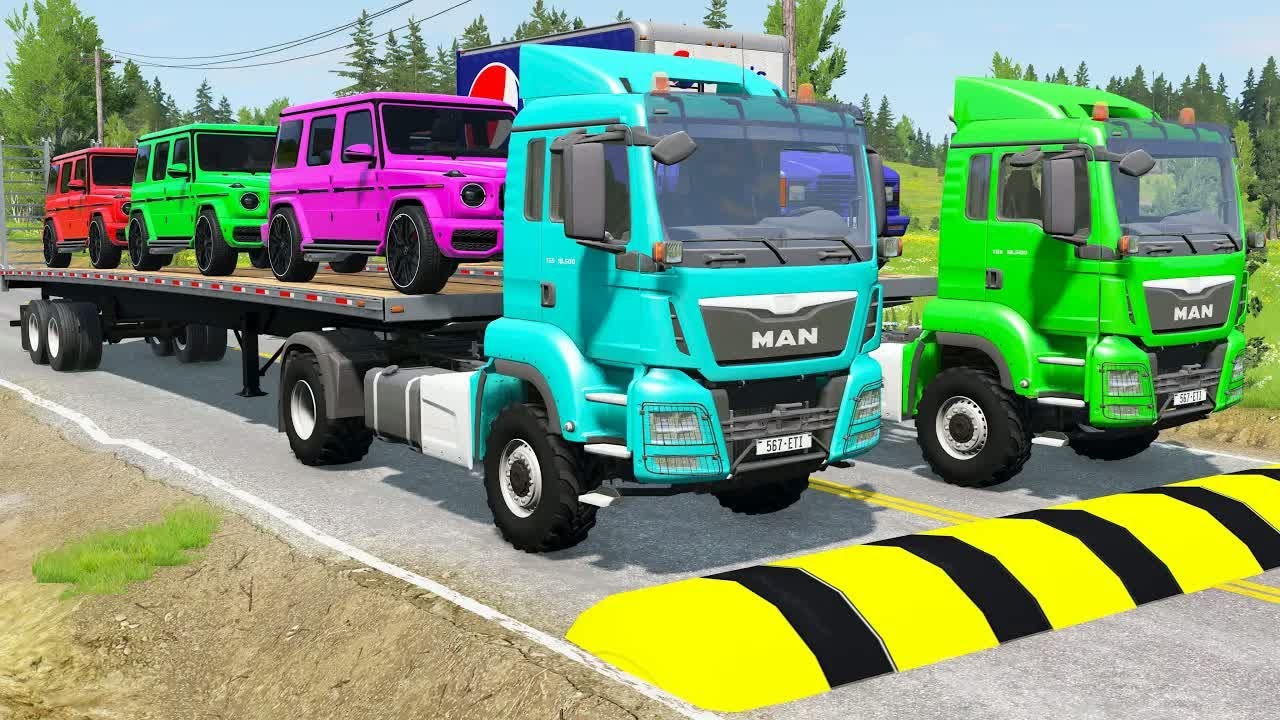 Flatbed Truck McQueen | Transportation with Truck - Pothole vs Car #49 | BeamNG.Drive Gameplay
