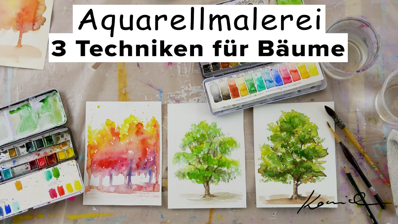 Alice-ART | Aquarell Kurs 5 für Anfänger | 3 Techniken für Bäume | Aquarell malen lernen| watercolor