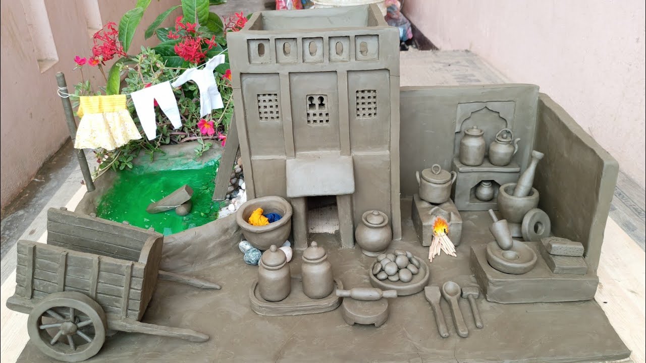 How to make miniature clay house | kitchen set with clay | keep villa | mini creative | washing