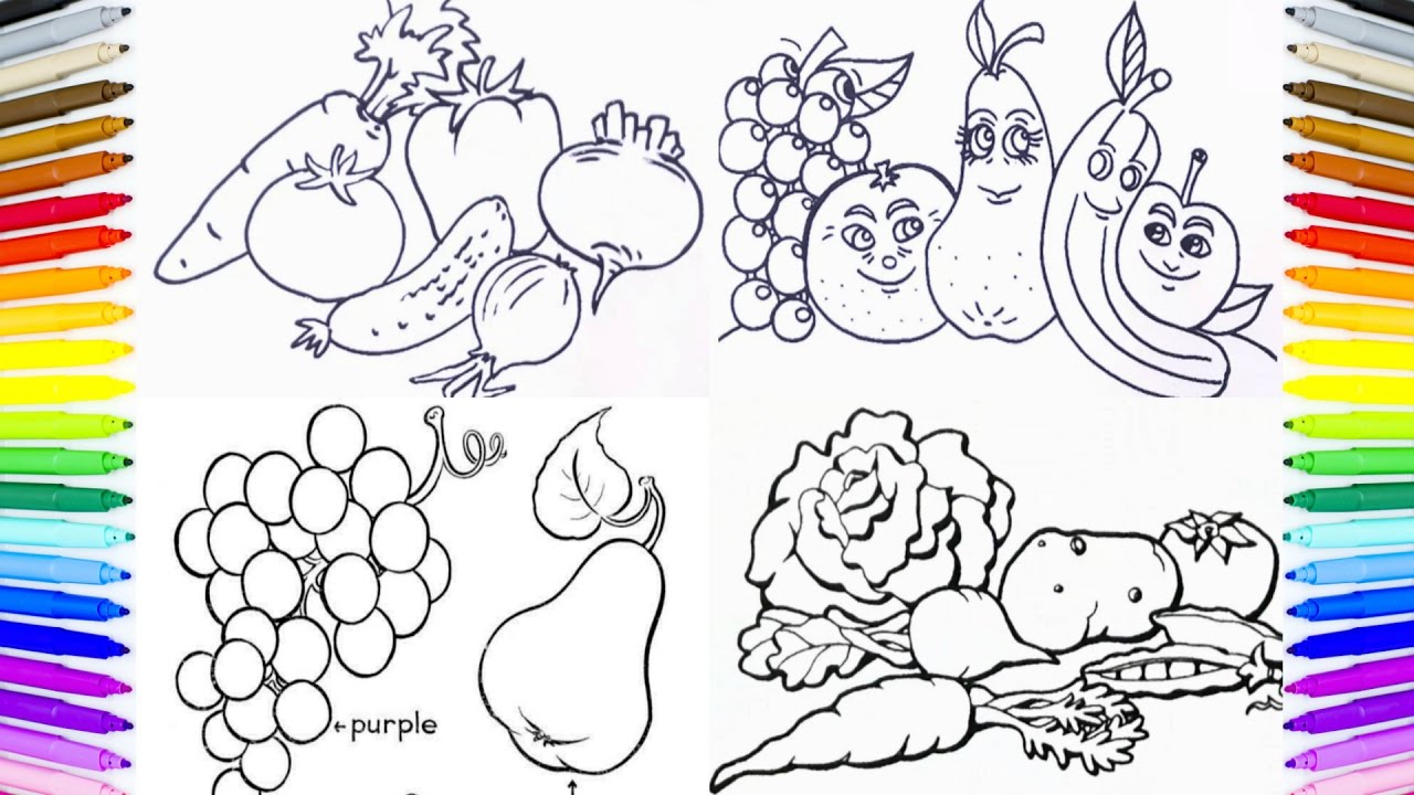 Fruits Vegetables Coloring Book Fun Painting How to Paint Fruits Coloring Pages