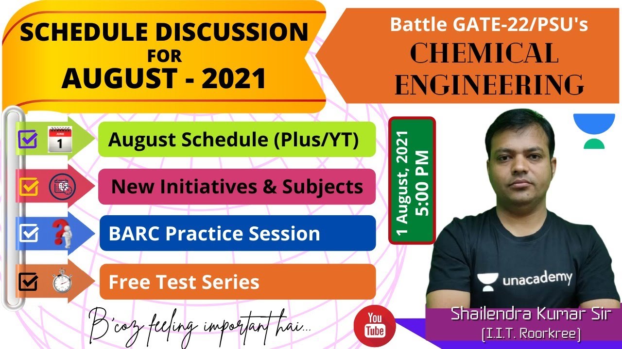 Schedule Discussion of August (Chemical Engineering) by Shailendra Sir