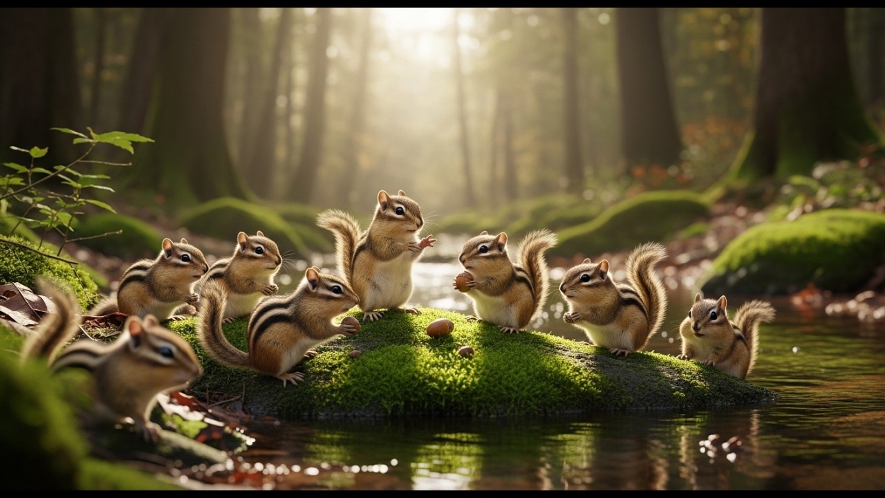 Cat TV Chipmunks & Squirrels Frolic on the Forest Floor. 4K
