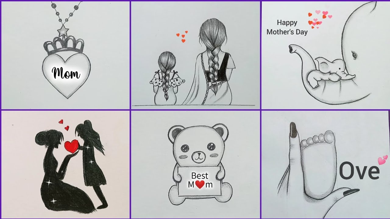 6 Different Mother's Day Drawing Ideas for beginners- step by step| Happy Mother's Day Pencil Sketch