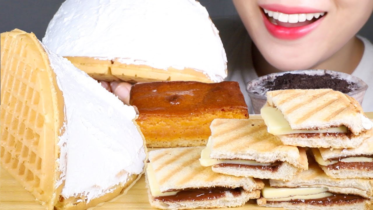 ASMR Nutella Butter Toasts, Cream Waffle, Cheese Butter Bar, and Oreo Shake | Eating Sounds Mukbang