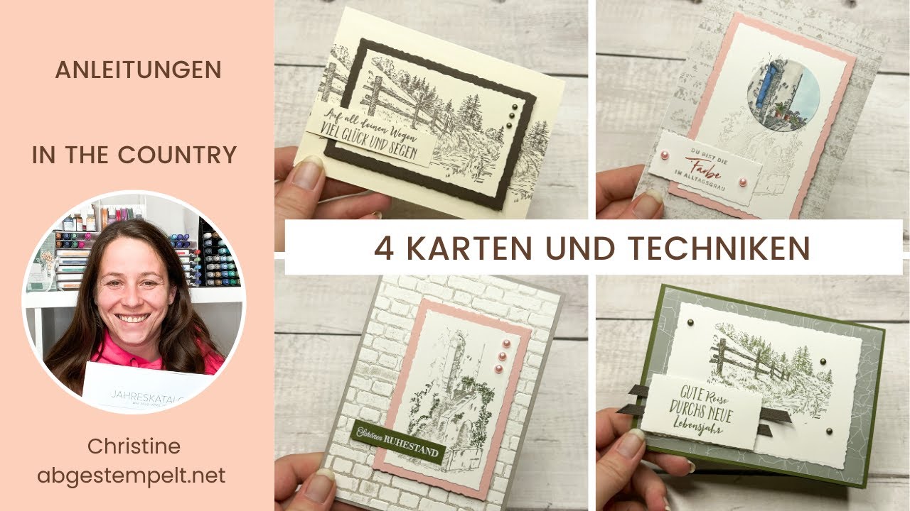 Anleitung 4 Karten mit Techniken basteln⎜In The Country⎜Stampin' Up!® Sale-A-Bration