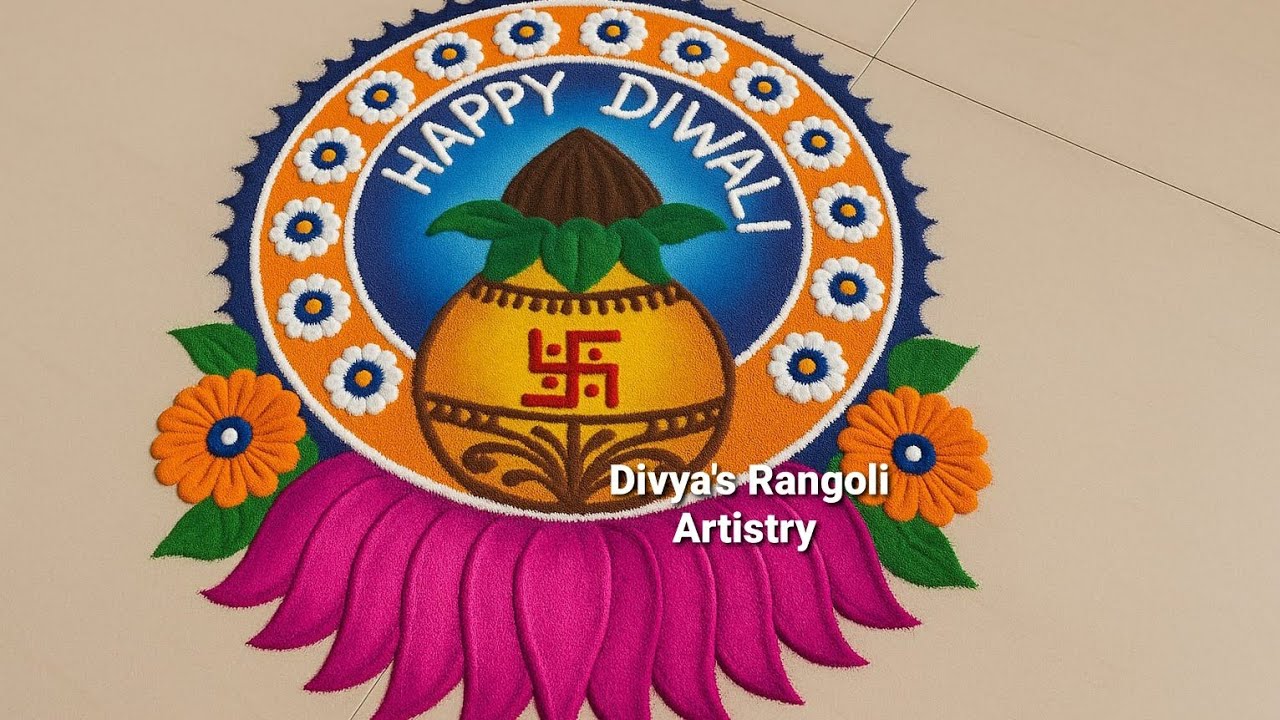 🌸Unbelievable Diwali Peacock & Kalash Rangoli Design | Easy & Beautiful Rangoli for Deepavali 2025
