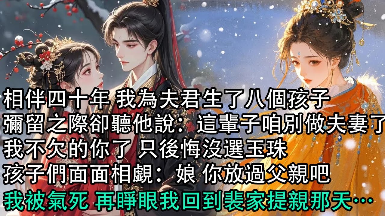 【一口氣看完】相伴四十年 我為夫君生了八個孩子，彌留之際卻聽他說：這輩子咱別做夫妻了，我不欠的你了 只後悔沒選玉珠，孩子們面面相覷：娘 你放過父親吧，我被氣死 再睜眼我回到裴家提親那天…