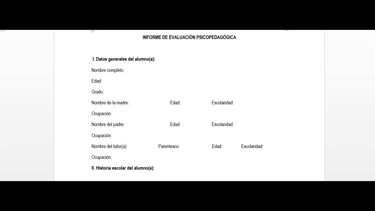 Especificaciones para el Informe de Evaluación Psicopedagógica