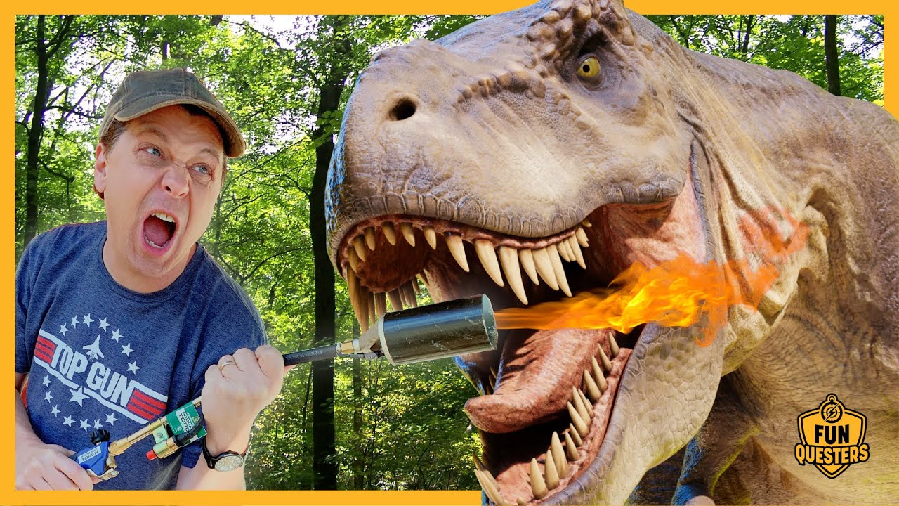 Jurassic Park Fan Film with Giant Jurassic World T-Rex Dinosaur vs Aaron & LB the FunQuesters