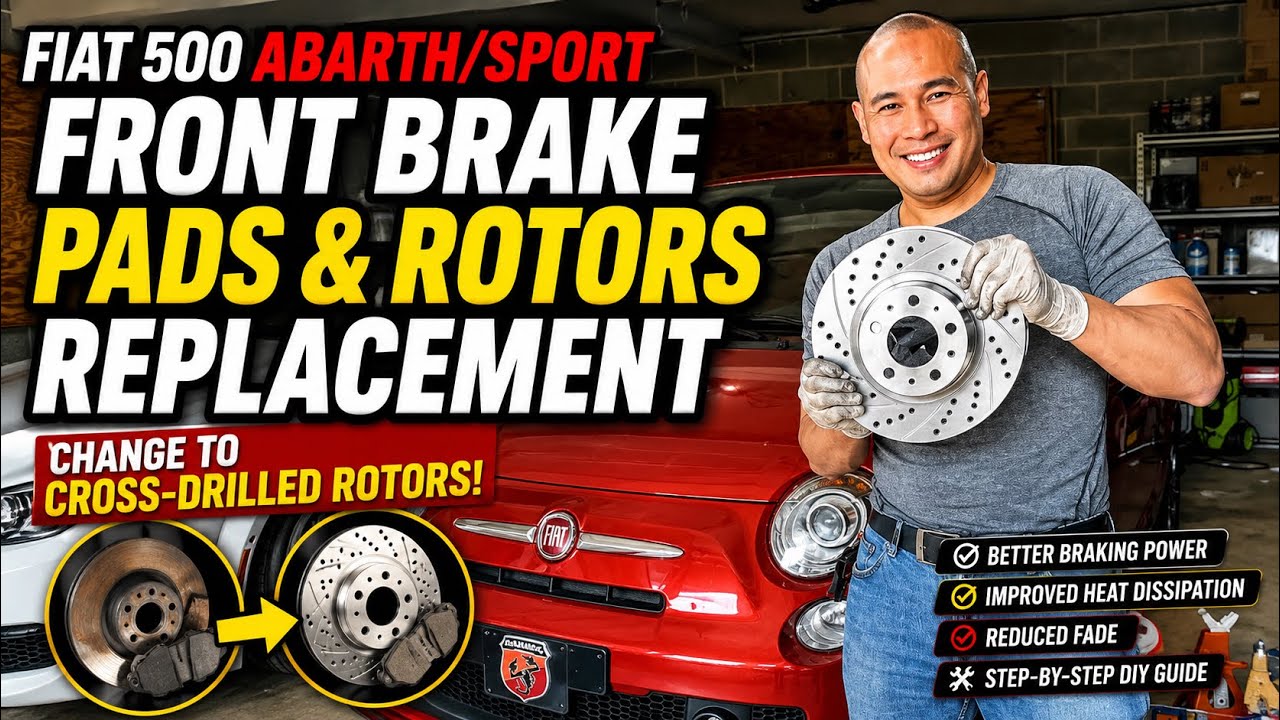Fiat 500 Abarth/Sport Front Brake Pads & Rotors Replacement. Change to Cross-Drilled Rotors