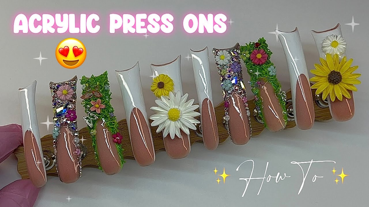 MOSS GARDEN 🌿🌸🌻 ACRYLIC PRESS ONS ✨🦋 | HOW TO AVOID SHRINKING PRESS ONS | DUCK NAILS