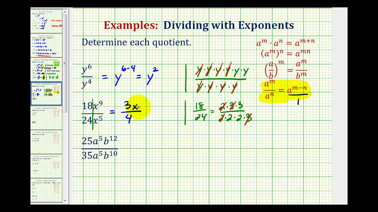 Ex:  Simplify Exponential Expressions - Quotient Rule