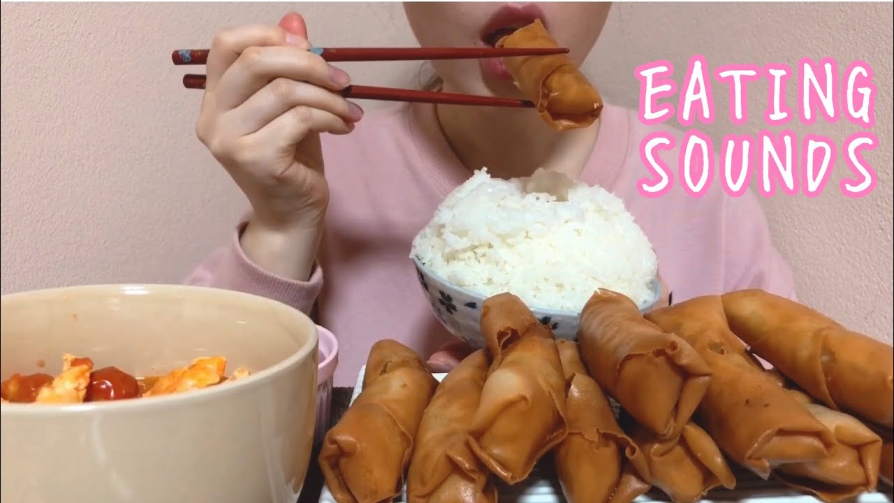 《Eating sounds》春巻き!卵トマト炒め!Egg roll!Stir-fried tomato and scrambled eggs!春卷!西红柿炒鸡蛋!