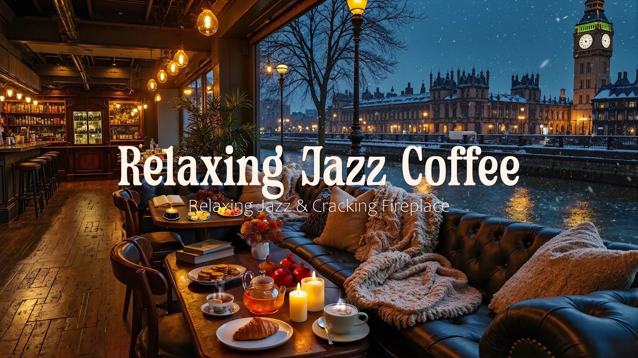 Relaxing Jazz Cafe Ambience ☕ Soothing Jazz Piano & Fireplace Warmth For Relaxation