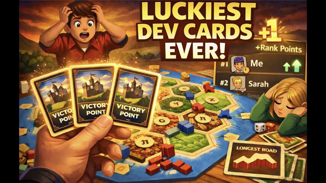 LUCKIEST DEV CARDS EVER!!! Clutch Win On Rank (CATAN)