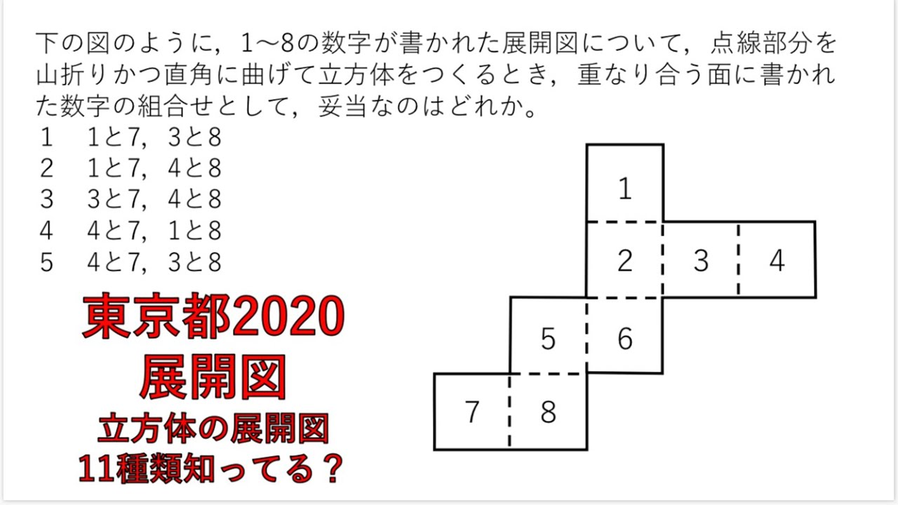 【数的処理】東京都2020　展開図【公務員試験】
