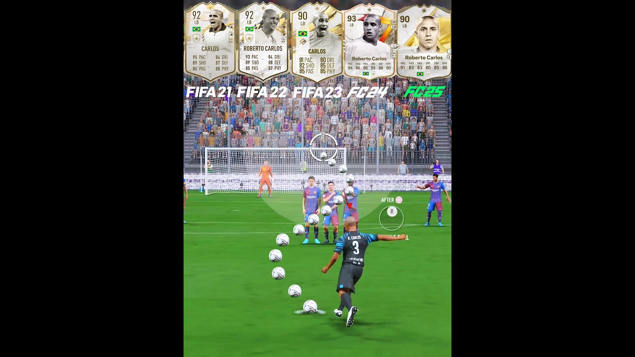 Roberto Carlos Free Kicks Evolution From FIFA 21 To EA FC 25 #robertocarlos #fc25 #freekickgoals